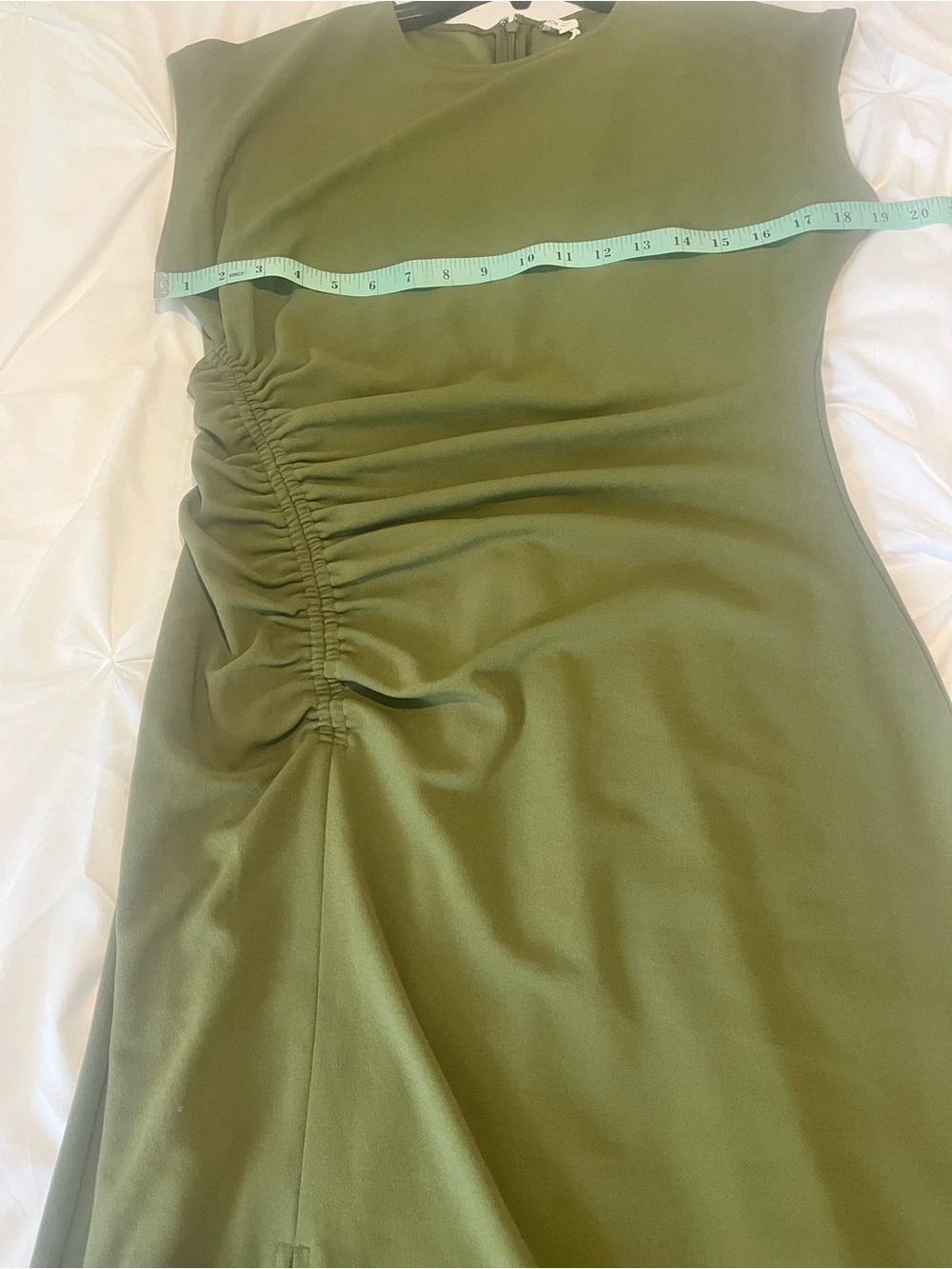 Nordstrom Olive Green Ruched Side-Slit Midi Dress Medium - Picture 4 of 6